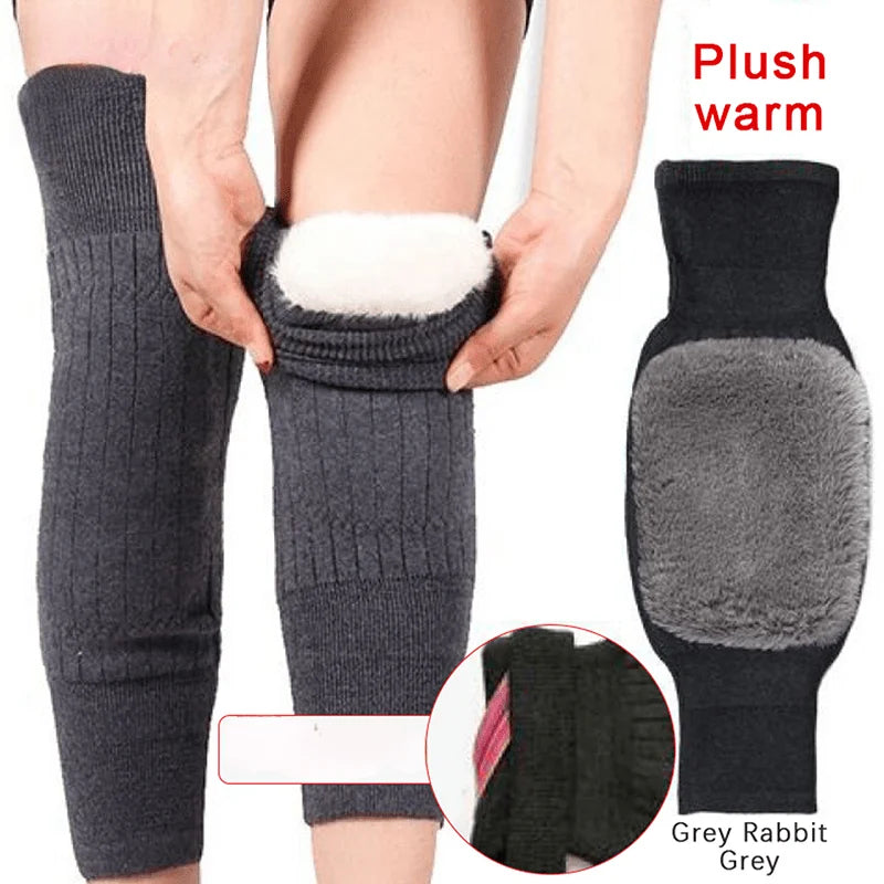 1 Pair Winter Warm Knee Pads Thickened Plush Thermal Leg Warmers Non Slip Cold Proof Knee Brace Unisex Skiing Cycling Hiking