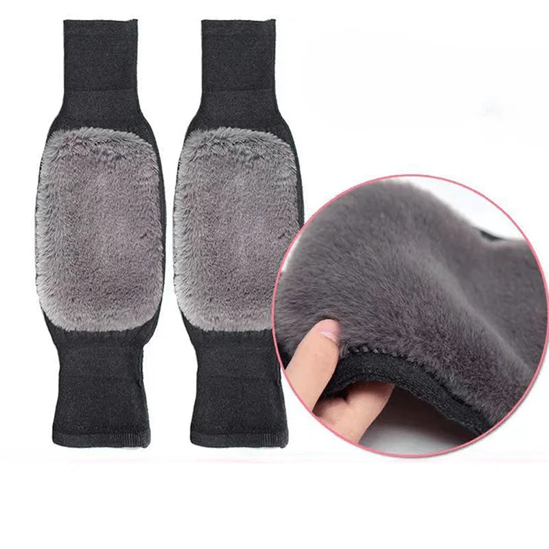 1 Pair Winter Warm Knee Pads Thickened Plush Thermal Leg Warmers Non Slip Cold Proof Knee Brace Unisex Skiing Cycling Hiking