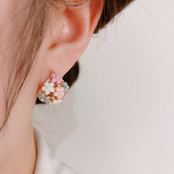 Colorful Flower Basket Zircon Clip Earrings Wholesale Bulk Fashion Gold Plated Zirconia Pearl Flower Basket Earrings