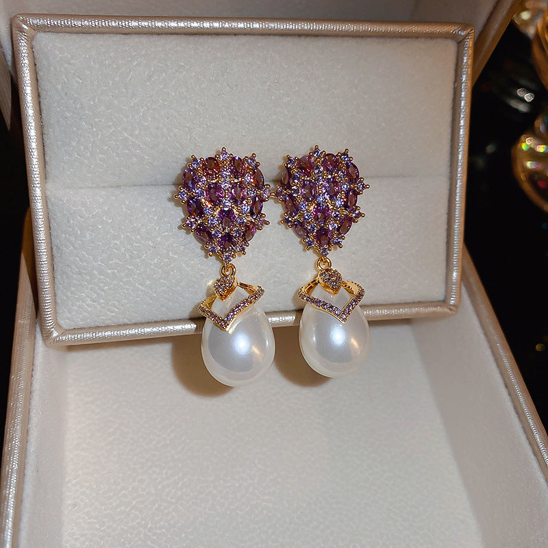 Electroplated Silver Needles Copper love Pearl High-end Light Luxury Versatile Wholesale Stud Earrings for Women