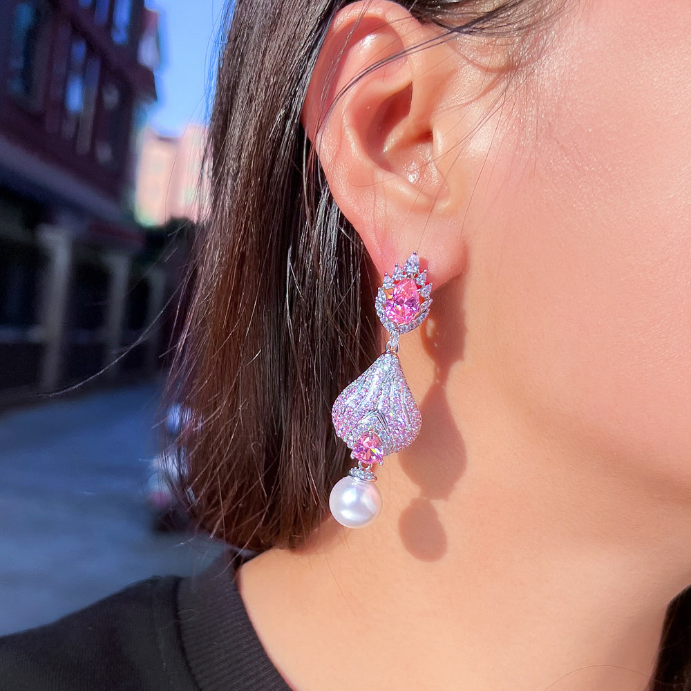 Luxury Chunky Pink White Cubic Zirconia Earrings for Women Festival Party Jewelry