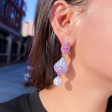 Luxury Chunky Pink White Cubic Zirconia Earrings for Women Festival Party Jewelry